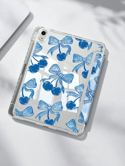 Rose Bow Cherry Dual-Sided Acrylic Crystal Protective Case, Compatible With IPad 10th Gen, IPad 10.2/IPad Mini 6/IPad Mini 7/9.7", Galaxy Tab A8 8.7", 3+Y Foldable Anti-Bend Design, Compatible With Ki