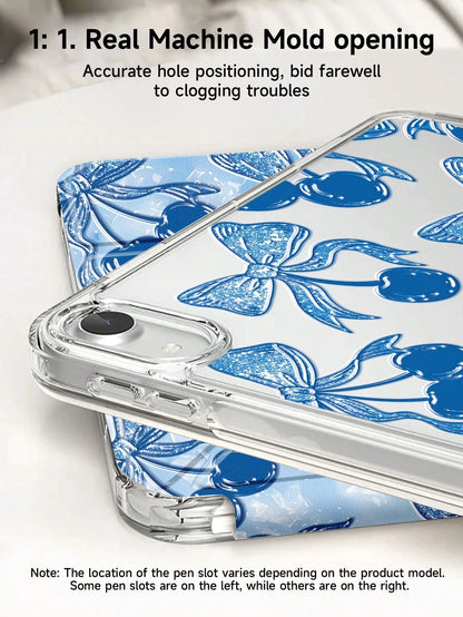 Rose Bow Cherry Dual-Sided Acrylic Crystal Protective Case, Compatible With IPad 10th Gen, IPad 10.2/IPad Mini 6/IPad Mini 7/9.7", Galaxy Tab A8 8.7", 3+Y Foldable Anti-Bend Design, Compatible With Ki