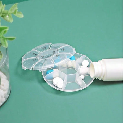 Round Portable Pill Box, Medication Planner, Small 7-Day Weekly Travel Container, Medicine, Vitamin Holder, Pill Storage Box, Pill Dispenser, Daily Organization And Reminder