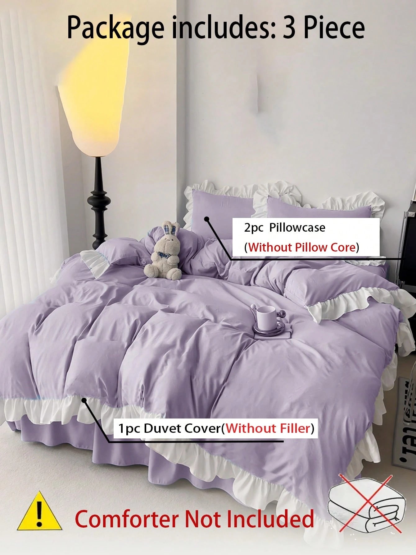 Ruffle Edge Girly Style Skin-Friendly Soft Comfortable Duvet Cover Set 3pcs (1*Duvet Cover+2*Pillowcases), Suitable For Bedroom, Guest Room, Machine Washable, All Seasons