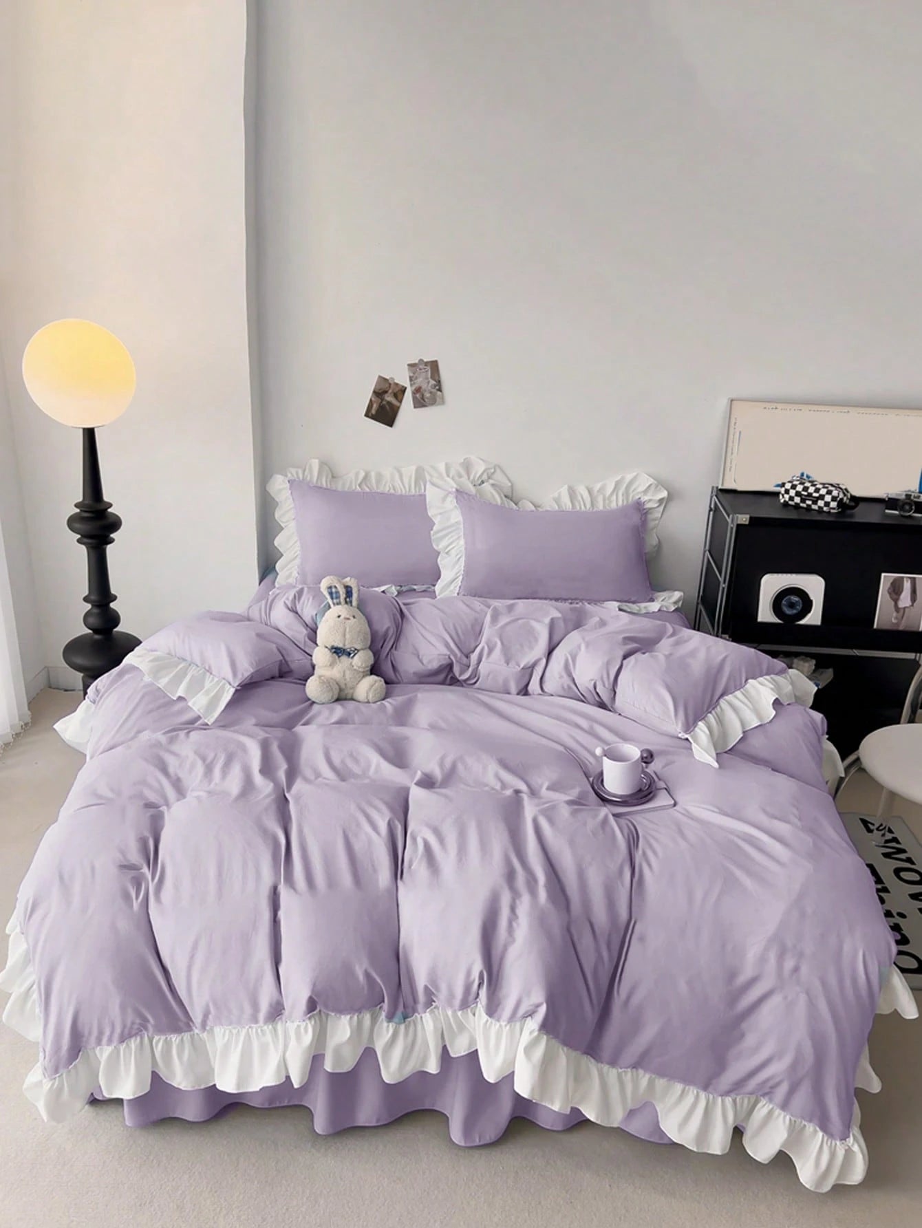 Ruffle Edge Girly Style Skin-Friendly Soft Comfortable Duvet Cover Set 3pcs (1*Duvet Cover+2*Pillowcases), Suitable For Bedroom, Guest Room, Machine Washable, All Seasons