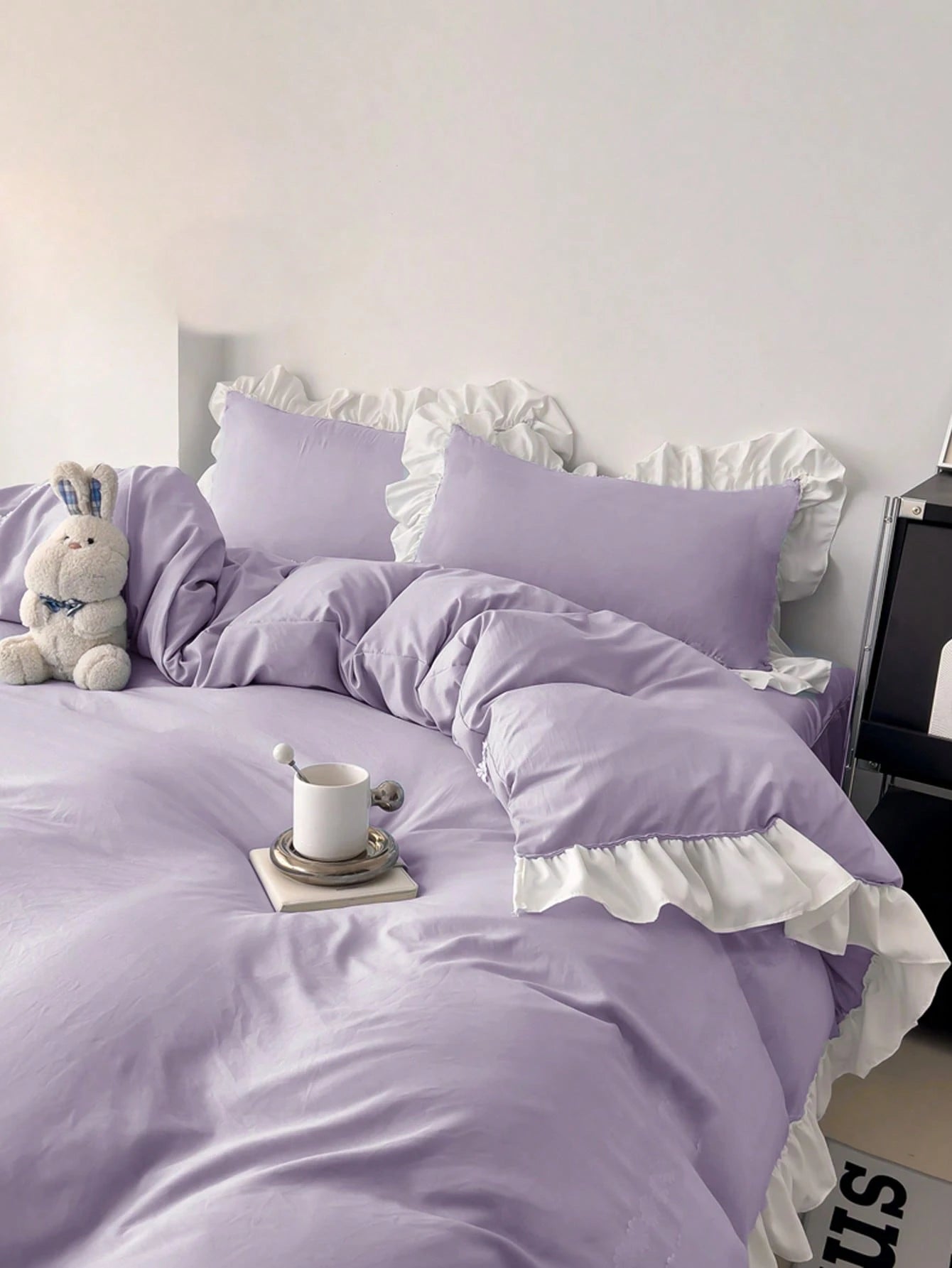 Ruffle Edge Girly Style Skin-Friendly Soft Comfortable Duvet Cover Set 3pcs (1*Duvet Cover+2*Pillowcases), Suitable For Bedroom, Guest Room, Machine Washable, All Seasons