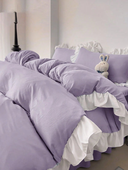 Ruffle Edge Girly Style Skin-Friendly Soft Comfortable Duvet Cover Set 3pcs (1*Duvet Cover+2*Pillowcases), Suitable For Bedroom, Guest Room, Machine Washable, All Seasons