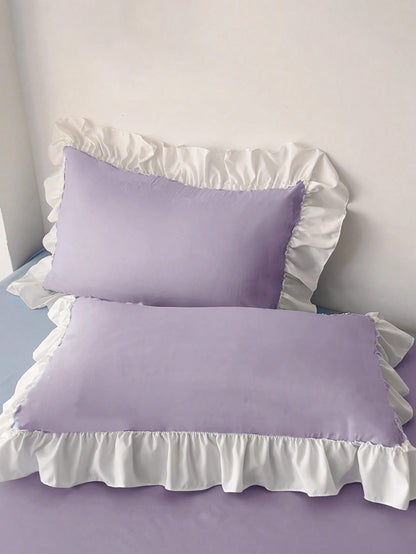 Ruffle Edge Girly Style Skin-Friendly Soft Comfortable Duvet Cover Set 3pcs (1*Duvet Cover+2*Pillowcases), Suitable For Bedroom, Guest Room, Machine Washable, All Seasons