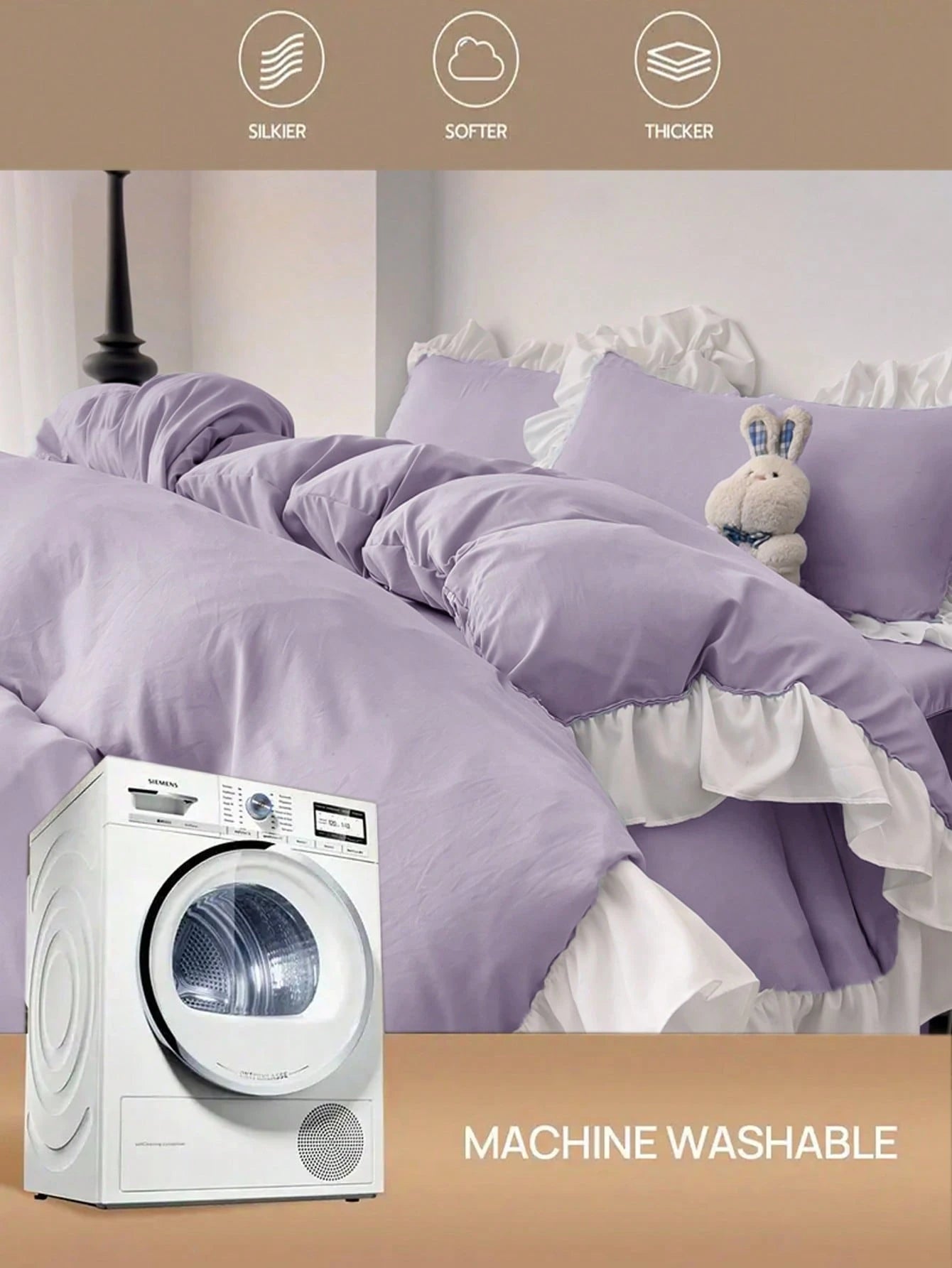 Ruffle Edge Girly Style Skin-Friendly Soft Comfortable Duvet Cover Set 3pcs (1*Duvet Cover+2*Pillowcases), Suitable For Bedroom, Guest Room, Machine Washable, All Seasons