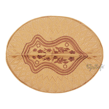 Rust Brown & Brown Assagofah Embroidered Sandal Diamond Design Creased-Top Oval Nalain Rigid Kufi Hat