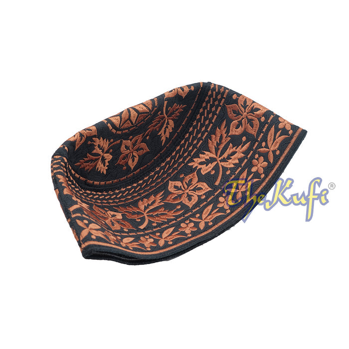 Rust Brown Omani African Yemeni Embroidered Leaf & Flower Design Muslim Kufi Hat