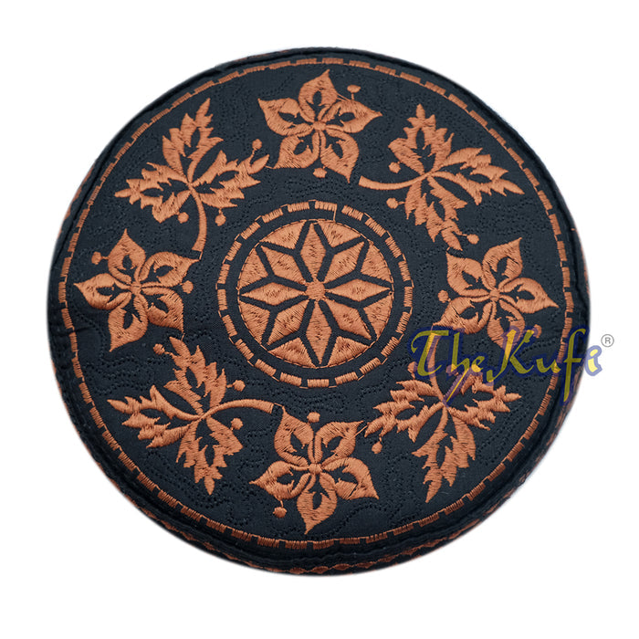 Rust Brown Omani African Yemeni Embroidered Leaf & Flower Design Muslim Kufi Hat