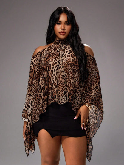Rustia Plus Size Cold Shoulder Halter Neck Striped Casual Blouse, Comfortable Flowy Shirt For Spring And Summer Fall