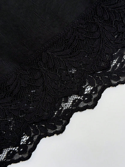 Rustia Plus Size Spring/Summer Contrast Lace Asymmetric Shoulder Blouse