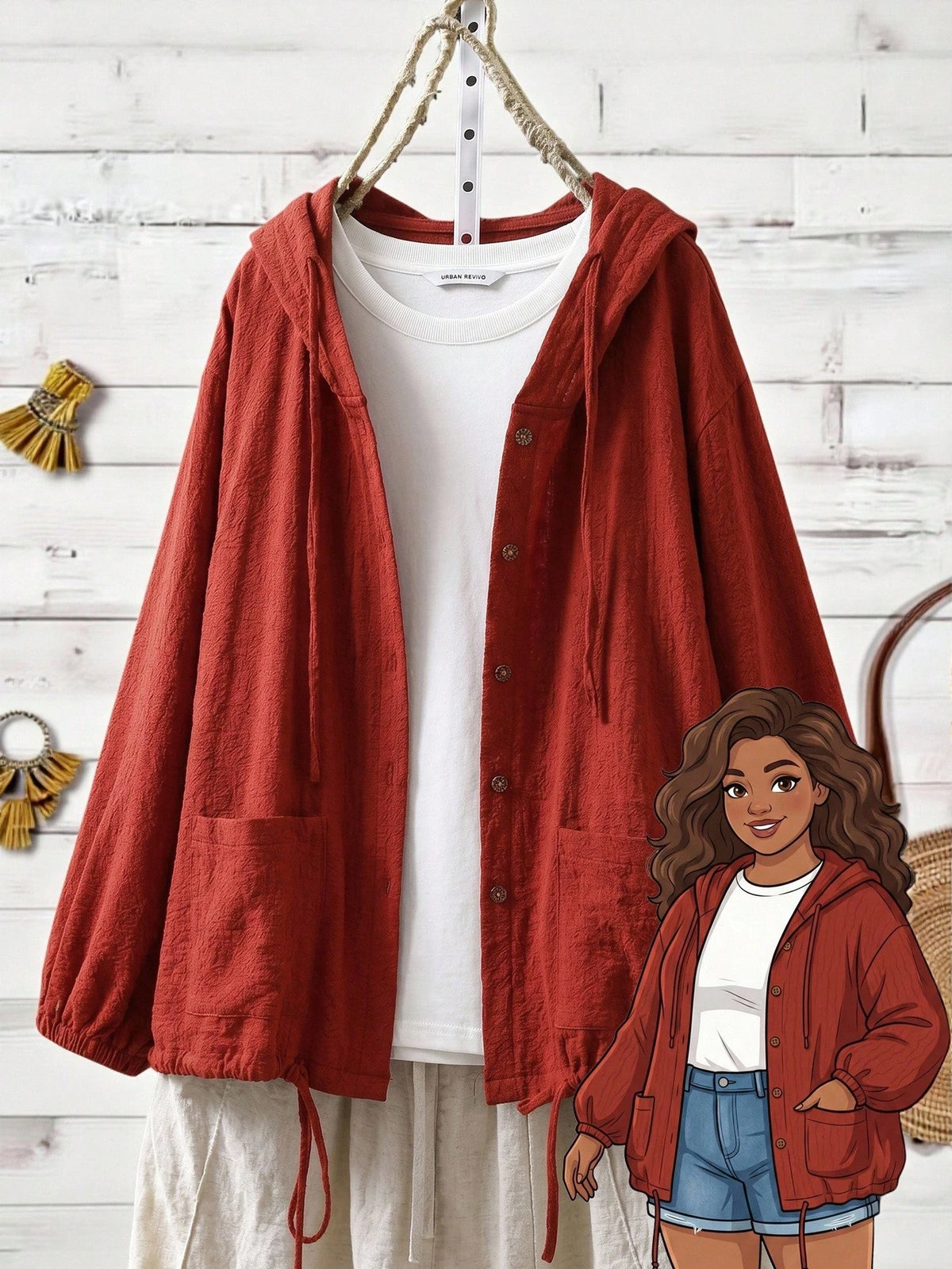 Rusticease Plus Size Casual Solid Color Hooded Jacket For Spring And Autumn Fall