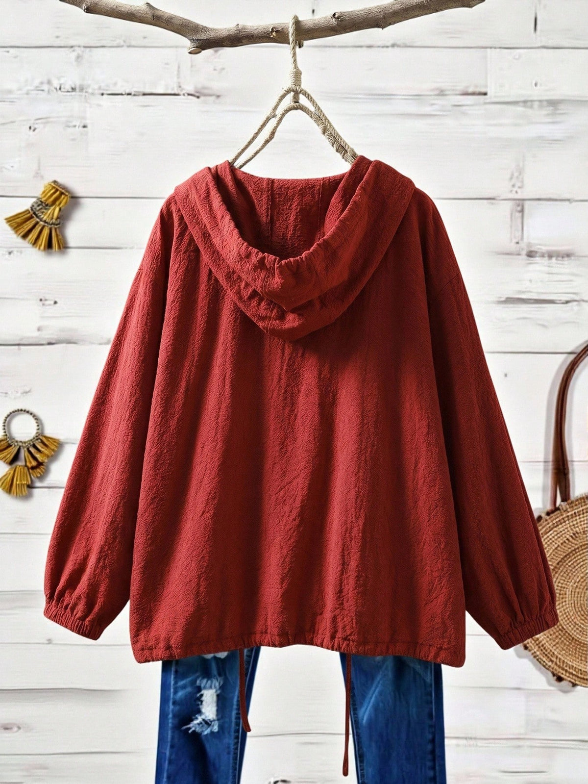 Rusticease Plus Size Casual Solid Color Hooded Jacket For Spring And Autumn Fall
