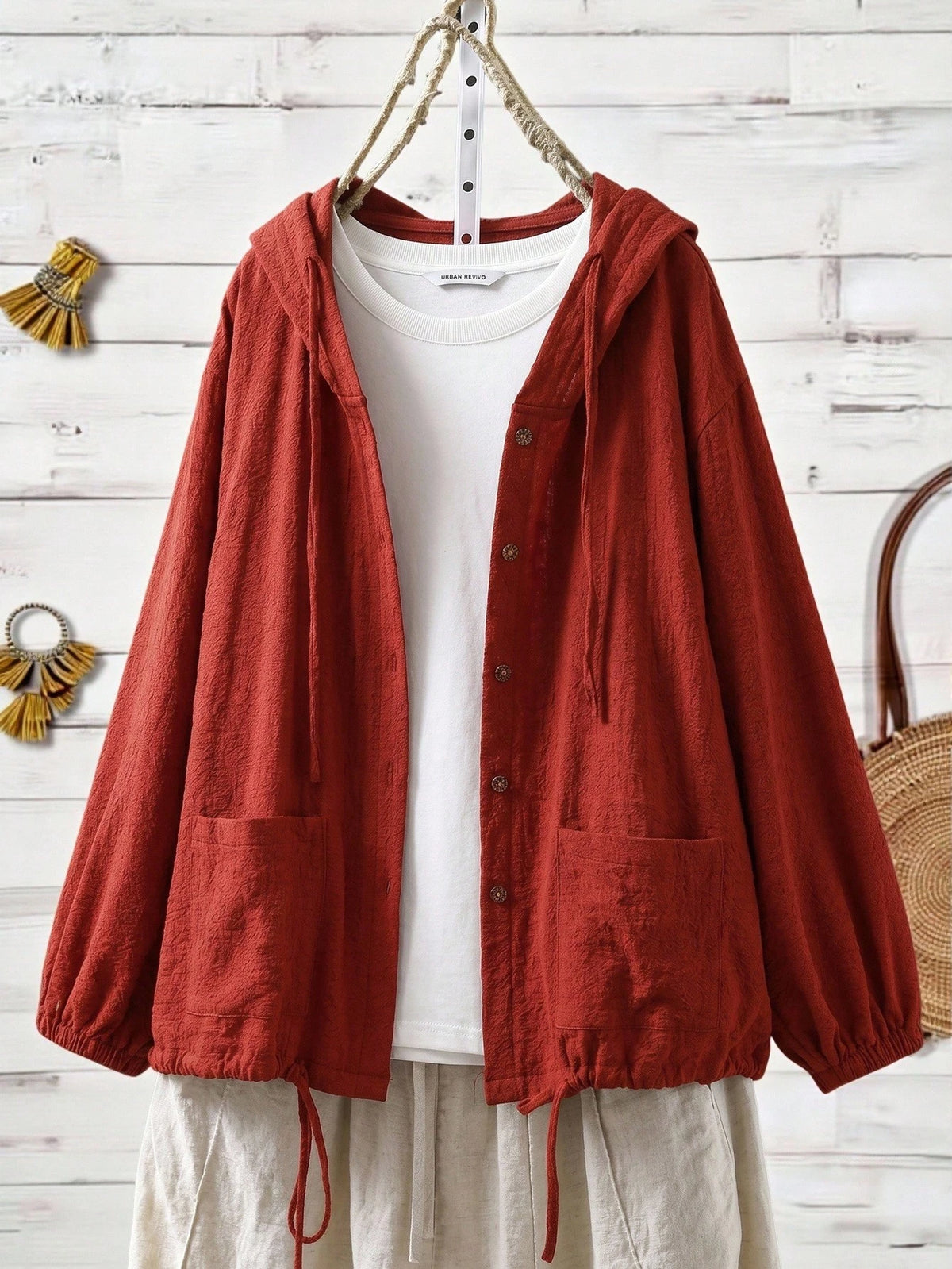 Rusticease Plus Size Casual Solid Color Hooded Jacket For Spring And Autumn Fall