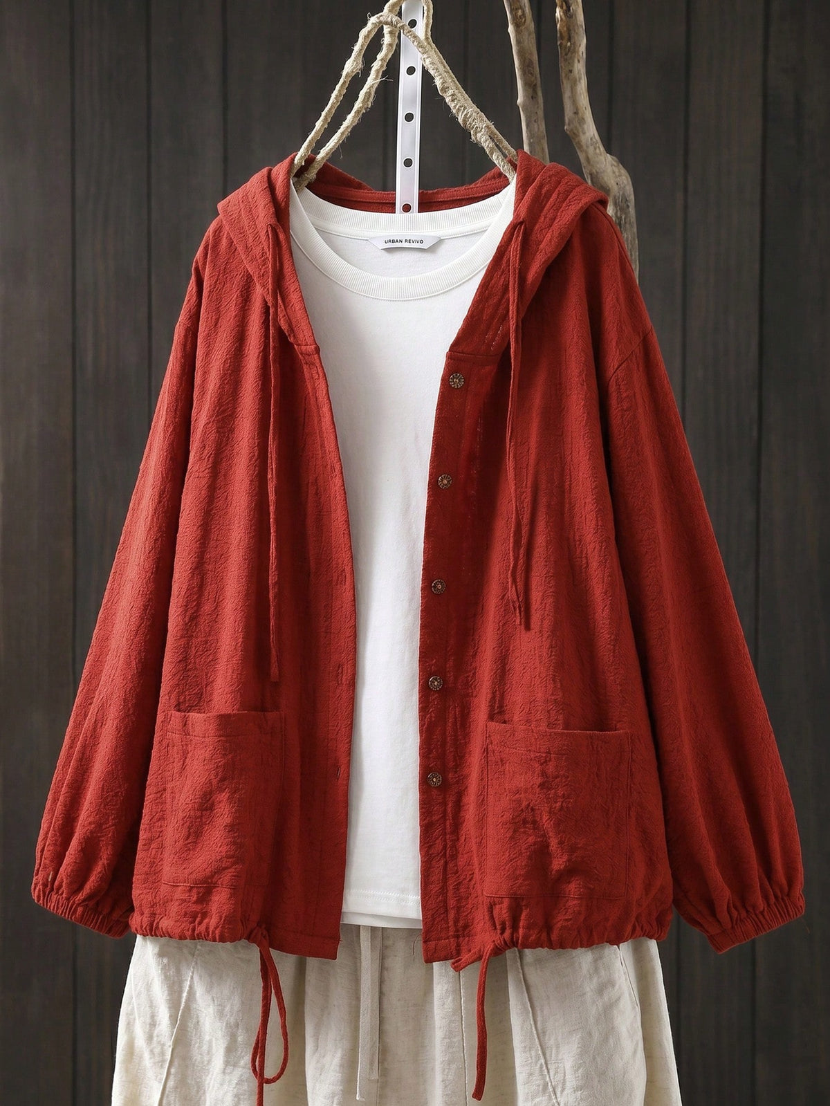 Rusticease Plus Size Casual Solid Color Hooded Jacket For Spring And Autumn Fall