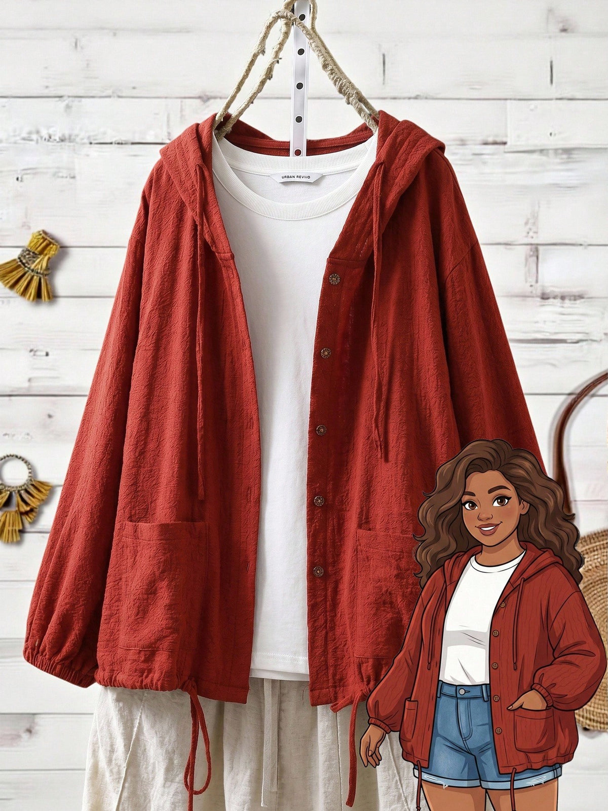 Rusticease Plus Size Casual Solid Color Hooded Jacket For Spring And Autumn Fall