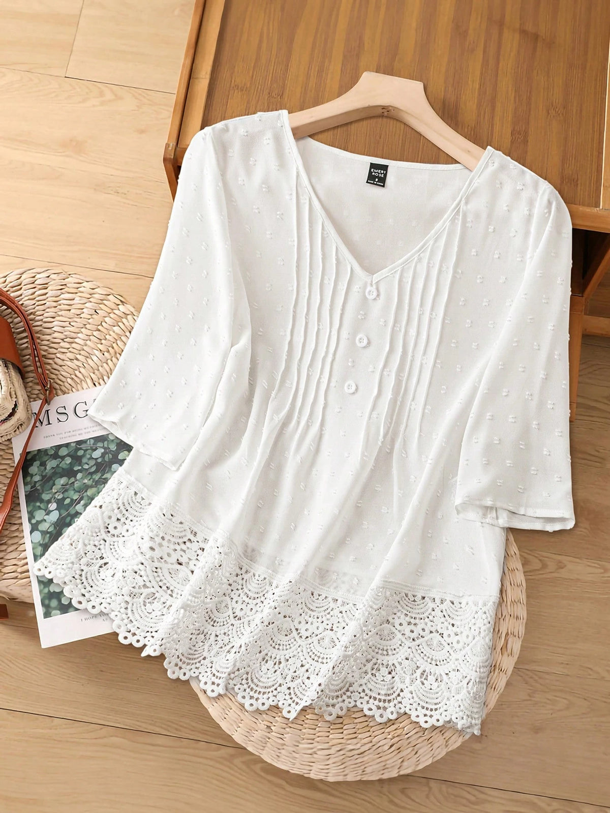 Rusticease Women's Summer Solid Color V-Neck Short Sleeve Casual Loose Shirt