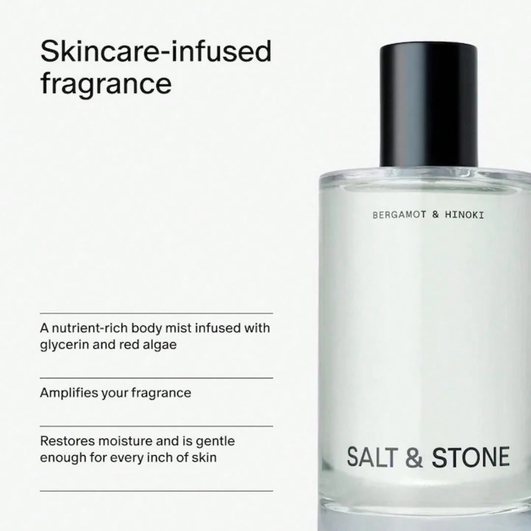 Salt & Stone Body Mist| Santal & Vetiver| Skincare Infused Hair & Body Spray For Women And Men| Hydrating Fragrance With Glycerin And Red Algae| Vegan, Cruelty Free, 3.4 Fl Oz