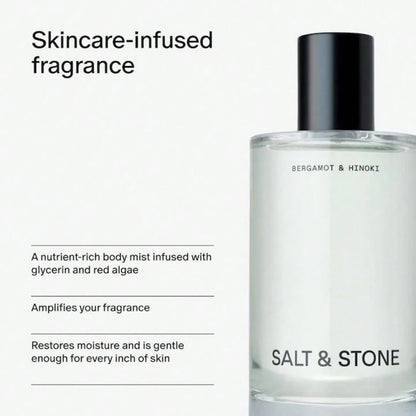Salt & Stone Body Mist| Santal & Vetiver| Skincare Infused Hair & Body Spray For Women And Men| Hydrating Fragrance With Glycerin And Red Algae| Vegan, Cruelty Free, 3.4 Fl Oz