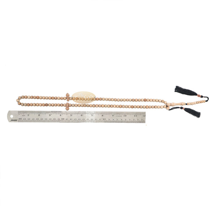 Sandalwood 7 mm Islamic 99-Bead Tasbih Sibha Prayer Beads with Black Tassels