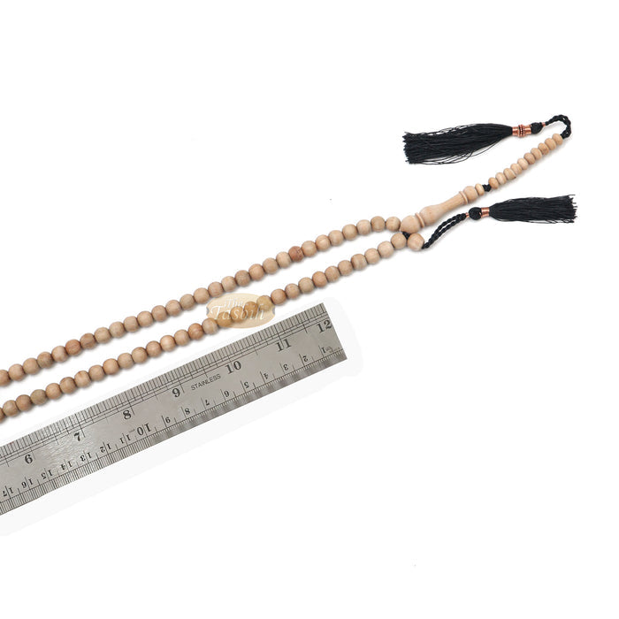 Sandalwood 7 mm Islamic 99-Bead Tasbih Sibha Prayer Beads with Black Tassels