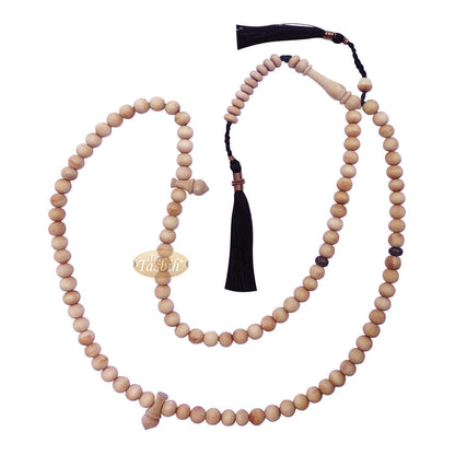 Sandalwood 7 mm Tasbih Misbaha Prayer Beads Sibha with 11-Bead Marker & Black Tassels