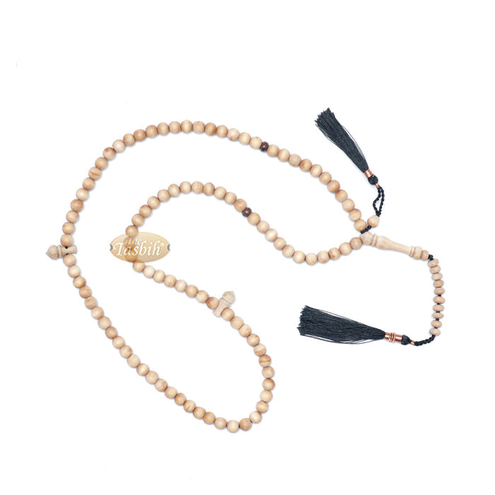 Sandalwood 7 mm Tasbih Misbaha Prayer Beads Sibha with 11-Bead Marker & Black Tassels