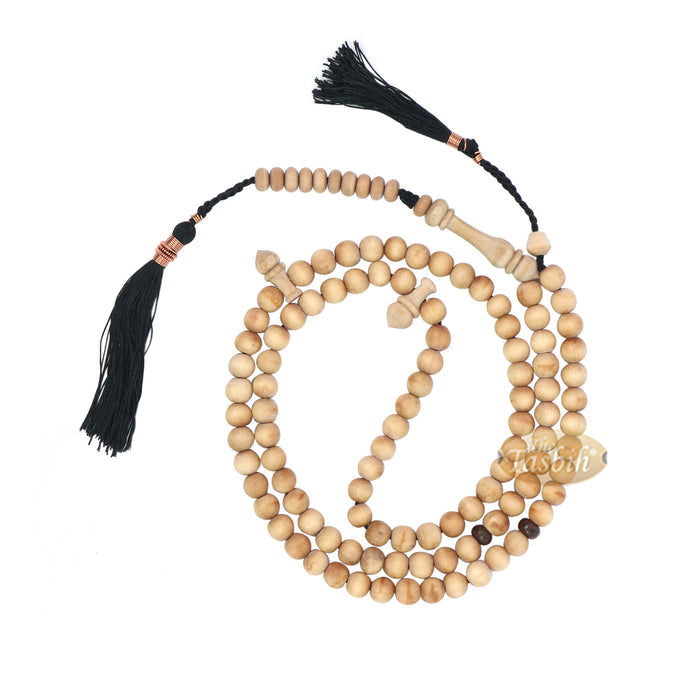 Sandalwood 7 mm Tasbih Misbaha Prayer Beads Sibha with 11-Bead Marker & Black Tassels