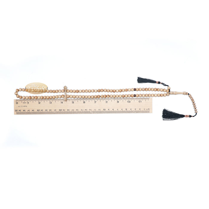 Sandalwood 7 mm Tasbih Misbaha Prayer Beads Sibha with 11-Bead Marker & Black Tassels