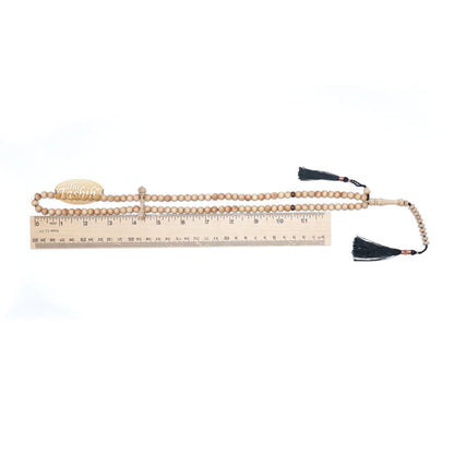 Sandalwood 7 mm Tasbih Misbaha Prayer Beads Sibha with 11-Bead Marker & Black Tassels