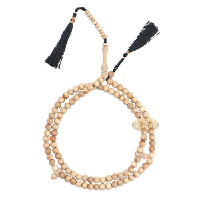 Sandalwood Islamic Prayer Beads 8 mm 100-Bead Scented Wood Black Tassels In Box