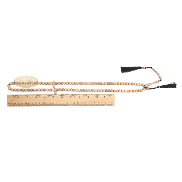 Sandalwood Islamic Prayer Beads 8 mm 100-Bead Scented Wood Black Tassels In Box