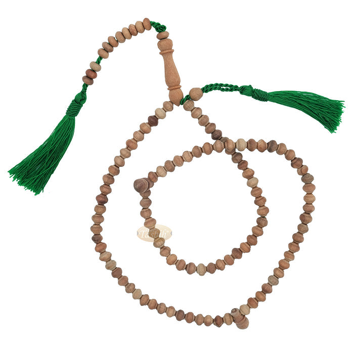 Sandalwood Prayer Beads - 6 mm- Contoured Beads Sandalwood Tasbih Prayer Beads with Green Tassels