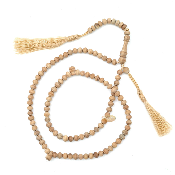 Sandalwood Prayer Beads - 6 mm- Contoured Beads Sandalwood Tasbih Prayer Beads with Brown Tassels