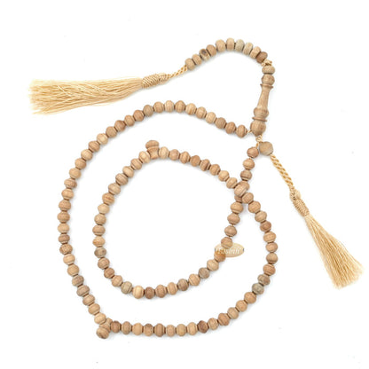 Sandalwood Prayer Beads - 6 mm- Contoured Beads Sandalwood Tasbih Prayer Beads with Brown Tassels