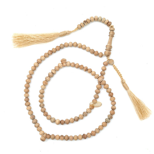 Sandalwood Prayer Beads - 6 mm- Contoured Beads Sandalwood Tasbih Prayer Beads with Brown Tassels