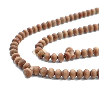 Sandalwood Prayer Beads - 6 mm- Contoured Beads Sandalwood Tasbih Prayer Beads with Green Tassels