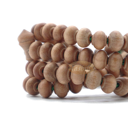 Sandalwood Prayer Beads - 6 mm- Contoured Beads Sandalwood Tasbih Prayer Beads with Green Tassels