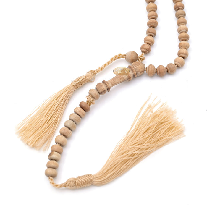 Sandalwood Prayer Beads - 6 mm- Contoured Beads Sandalwood Tasbih Prayer Beads with Brown Tassels