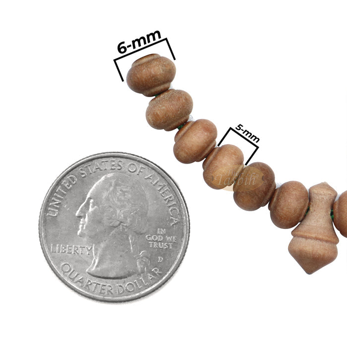 Sandalwood Prayer Beads - 6 mm- Contoured Beads Sandalwood Tasbih Prayer Beads with Green Tassels