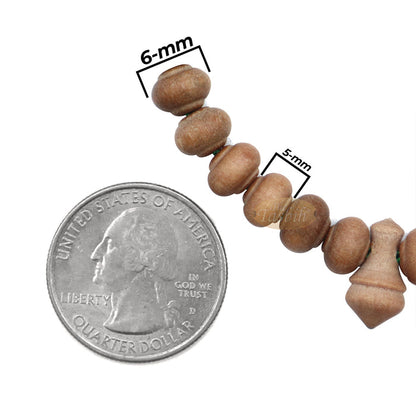 Sandalwood Prayer Beads - 6 mm- Contoured Beads Sandalwood Tasbih Prayer Beads with Green Tassels