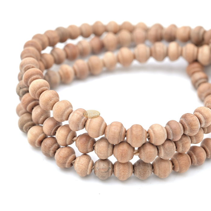 Sandalwood Prayer Beads - 6 mm- Contoured Beads Sandalwood Tasbih Prayer Beads with Brown Tassels