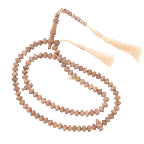 Sandalwood Prayer Beads - 9 mm- Contoured Beads Sandalwood Tasbih Prayer Beads with Beige Tassels