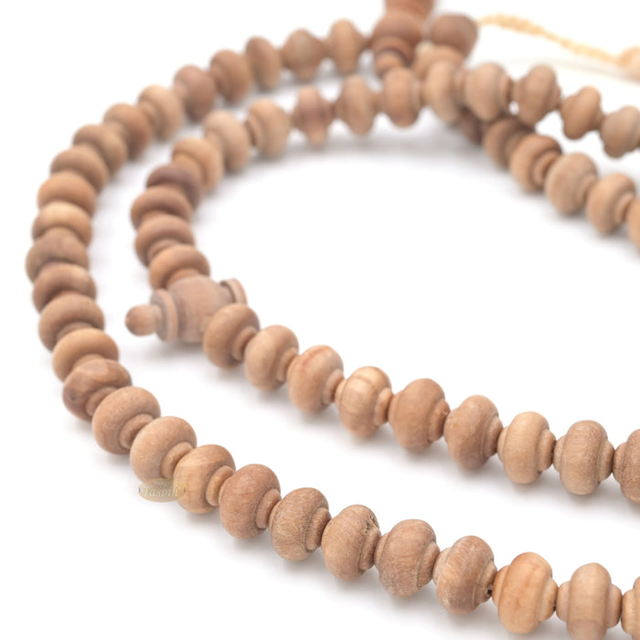 Sandalwood Prayer Beads - 9 mm- Contoured Beads Sandalwood Tasbih Prayer Beads with Beige Tassels