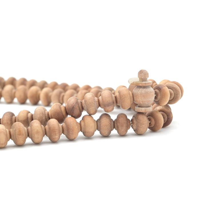 Sandalwood Prayer Beads - 9 mm- Contoured Beads Sandalwood Tasbih Prayer Beads with Beige Tassels