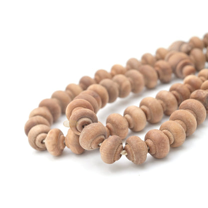 Sandalwood Prayer Beads - 9 mm- Contoured Beads Sandalwood Tasbih Prayer Beads with Beige Tassels