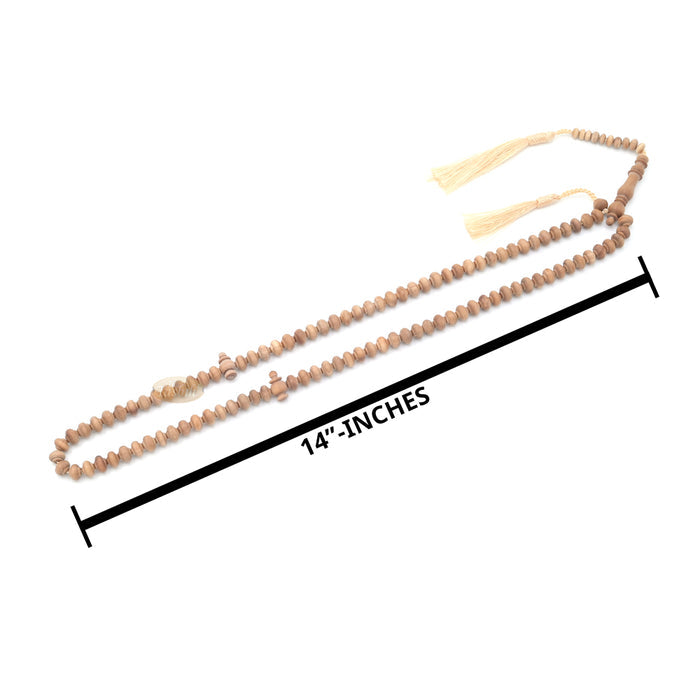 Sandalwood Prayer Beads - 9 mm- Contoured Beads Sandalwood Tasbih Prayer Beads with Beige Tassels
