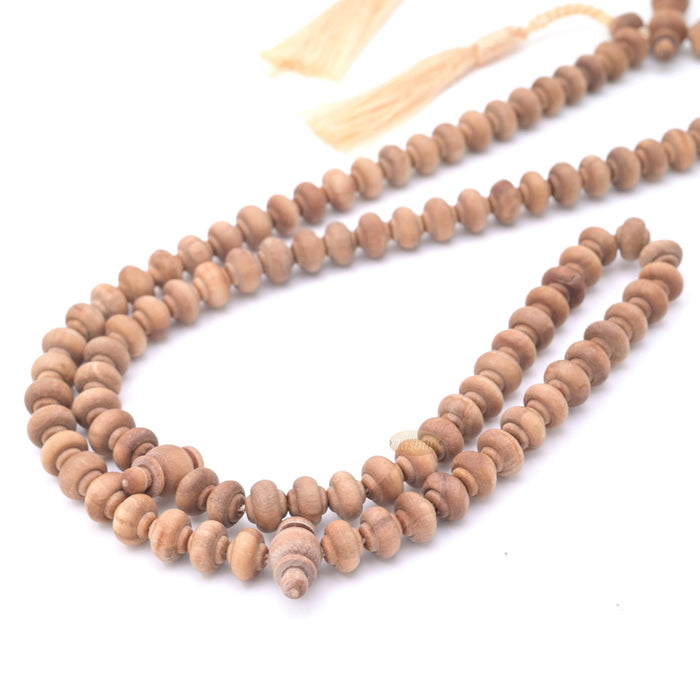 Sandalwood Prayer Beads - 9 mm- Contoured Beads Sandalwood Tasbih Prayer Beads with Beige Tassels