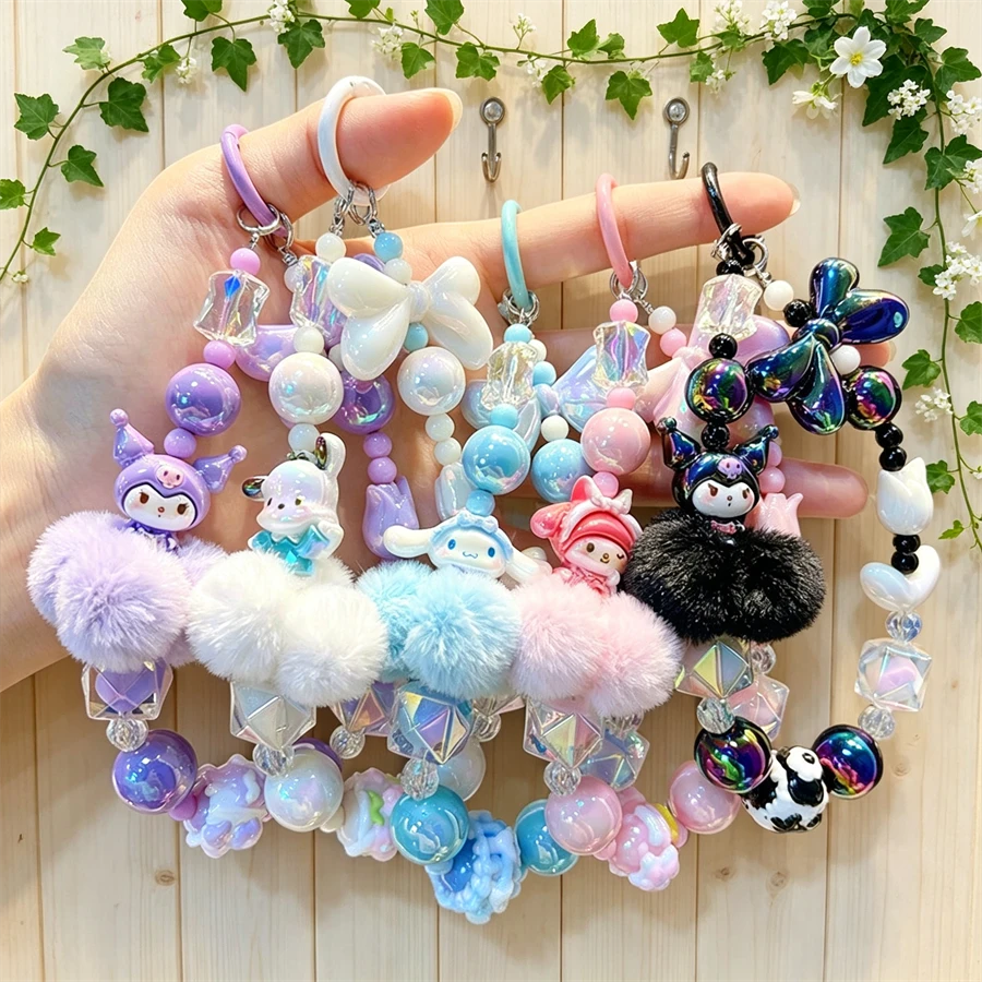 Sanrio 1/Pc Kuromi & Melody & Cinnamoroll & Hello Kitty Silicone Bow Pearl Phone Strap, Exquisite Cartoon Bag Pendant, Fashionable Bag Hanger, Multi-Functional Accessory For Phone Case And Various Bag