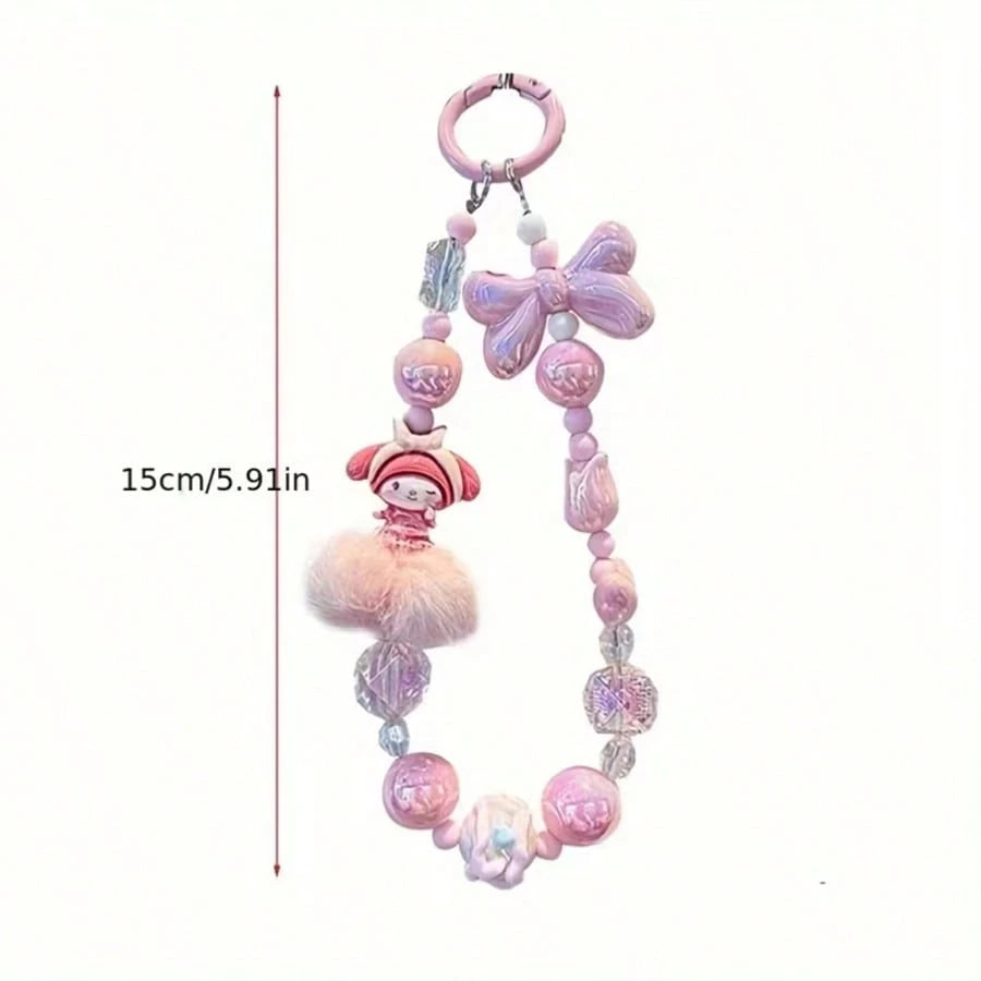 Sanrio 1/Pc Kuromi & Melody & Cinnamoroll & Hello Kitty Silicone Bow Pearl Phone Strap, Exquisite Cartoon Bag Pendant, Fashionable Bag Hanger, Multi-Functional Accessory For Phone Case And Various Bag