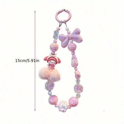 Sanrio 1/Pc Kuromi & Melody & Cinnamoroll & Hello Kitty Silicone Bow Pearl Phone Strap, Exquisite Cartoon Bag Pendant, Fashionable Bag Hanger, Multi-Functional Accessory For Phone Case And Various Bag